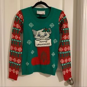 Derek Heart Ugly Christmas Kitten Sweater, M